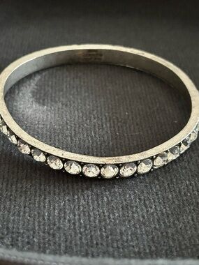 Pave Crystal Silver-Tone Women's Bangle Bracelet